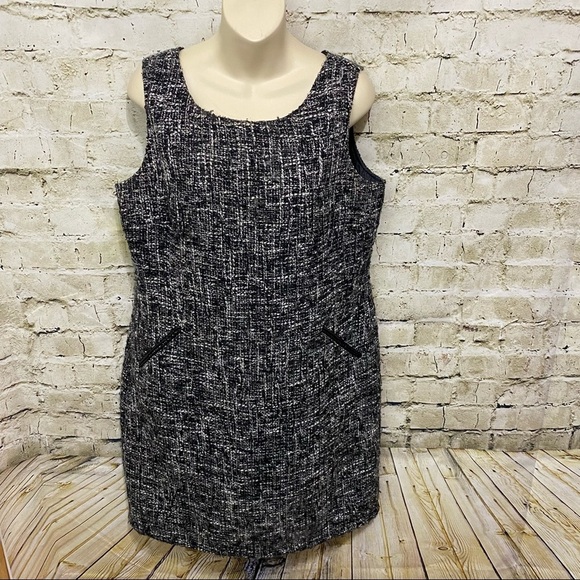 Dana Buchman Black White Tweed Zip Up Career Sheath Dress - Picture 1 of 6